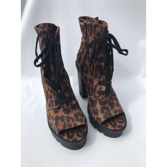 Jessica Simpson Women's Lizzah Animal Print Faux Suede Open Toe Bootie Size 10m - Picture 1 of 8